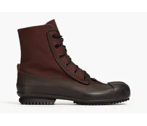 Leather-trimmed canvas boots - Brown