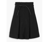 Origami belted pleated cotton-poplin midi skirt - Black