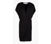 Koany wrap-effect ruched stretch-jersey mini dress - Black