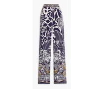 Crystal-embellished printed silk crepe de chine wide-leg pants - Purple
