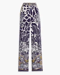 Camilla Crystal-embellished printed silk crepe de chine wide-leg pants - Purple Purple