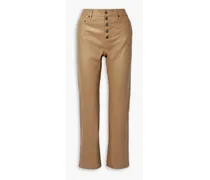 Den cropped leather straight-leg pants - Brown