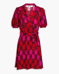 Diane von Furstenberg Printed crepe mini wrap dress - Burgundy Burgundy