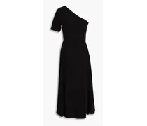 One-sleeve cutout crepe de chine midi dress - Black