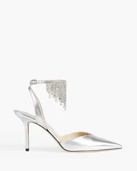 Jimmy Choo Birtie 85 crystal-embellished metallic leather pumps - Metallic Metallic