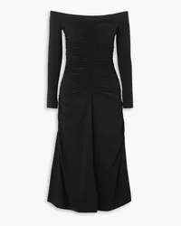 Ninety Percent Off-the-shoulder ruched stretch-TENCEL Lyocell midi dress - Black Black