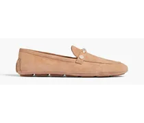Faux pearl-embellished suede loafers - Neutral