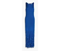 Carroll faux pearl-embellished open-knit silk-blend maxi dress - Blue