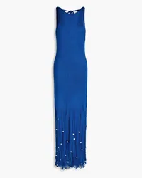 Altuzarra Carroll faux pearl-embellished open-knit silk-blend maxi dress - Blue Blue