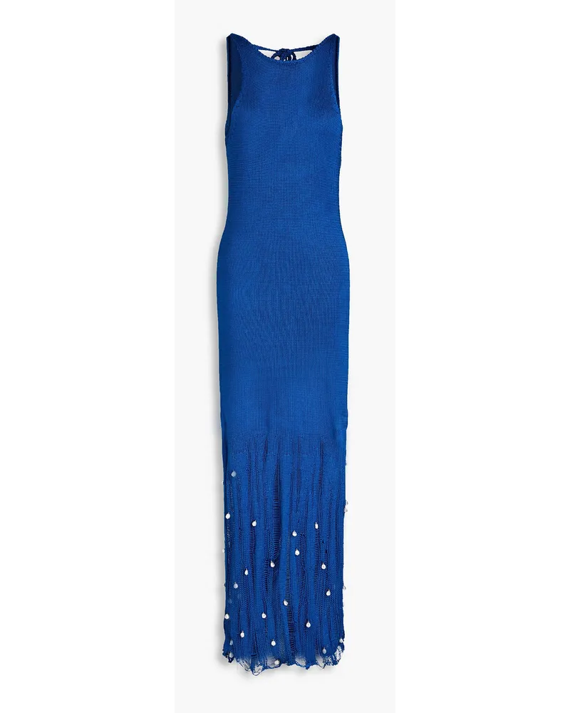 Altuzarra Carroll faux pearl-embellished open-knit silk-blend maxi dress - Blue Blue