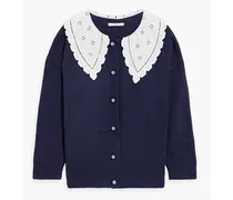 Courtney broderie anglaise-paneled knitted cardigan - Blue
