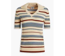 Striped ribbed-knit polo shirt - Neutral