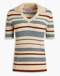 Claudie Pierlot Striped ribbed-knit polo shirt - Neutral Neutral