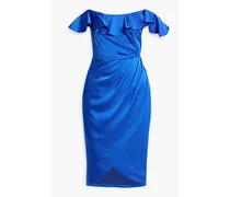 Odessa off-the-shoulder ruffled satin-crepe dress - Blue