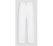 Belted linen-canvas pants - White