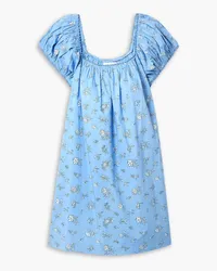 DÔEN Julie floral-print organic cotton-poplin mini dress - Blue Blue