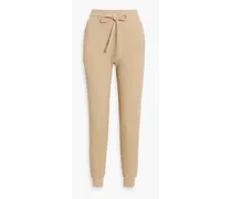 Ribbed cotton-blend track pants - Neutral