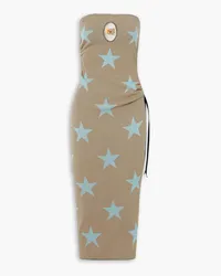 CORMIO Kim embroidered velvet-trimmed metallic intarsia-knit midi dress - Neutral Neutral