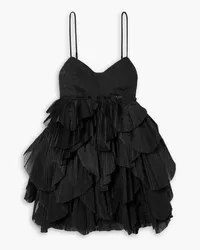 Aje. Elsie linen-blend and plissé-chiffon mini dress - Black Black