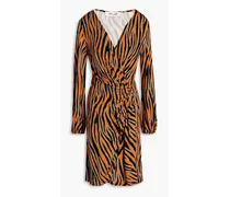 Toronto wrap-effect zebra-print jersey mini dress - Orange