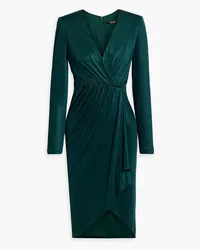 Badgley Mischka Wrap-effect draped satin-jersey dress - Green Green