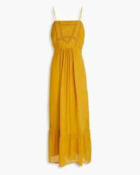 ba&sh Michele embroidered georgette midi dress - Yellow Yellow