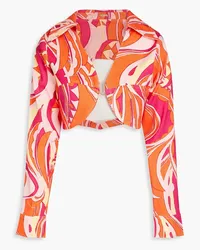 Cult Gaia Soraya cropped printed linen-blend top - Orange Orange