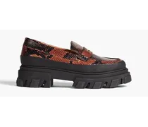 Snake-effect leather platform loafers - Brown