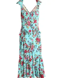 Dolce & Gabbana Embellished ruffled floral-print silk-blend midi dress - Blue Blue