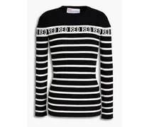 Ribbed striped intarsia-knit sweater - Black