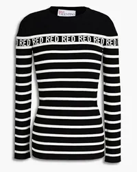 RED Valentino Ribbed striped intarsia-knit sweater - Black Black