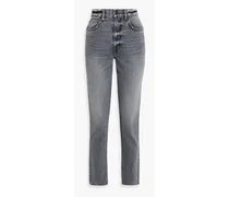 Beatnik distressed faded mid-rise slim-leg jeans - Gray