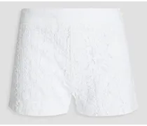 Embroidered cotton-blend corded lace shorts - White