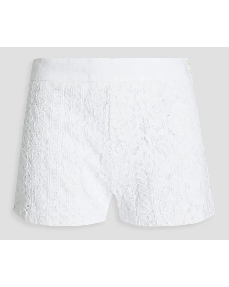 120% Lino Embroidered cotton-blend corded lace shorts - White White