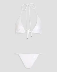 Leslie Amon Star embellished iridescent stretch triangle bikini - White White