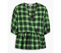 Checked seersucker blouse - Green
