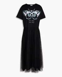 RED Valentino Printed cotton-jersey and point d'esprit midi dress - Black Black