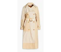 Belted canvas-paneled cotton-gabardine trench coat - Neutral