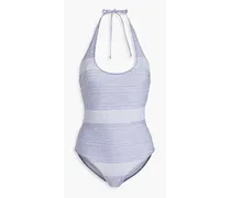 Amber cotton-blend chambray halterneck swimsuit - Blue