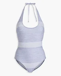 Lisa Marie Fernandez Amber cotton-blend chambray halterneck swimsuit - Blue Blue