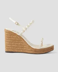 Jimmy Choo Amatuus 110 embellished leather espadrille wedge sandals - White White