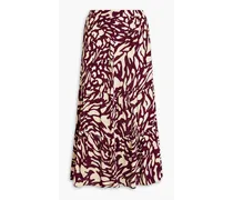 Gianna tiered printed crepe de chine midi skirt - Purple