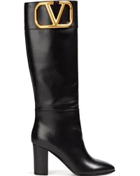 Valentino Garavani VLOGO leather knee boots - Black Black