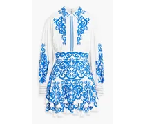 Alice Olivia - Loryn tasseled embroidered cotton-voile mini shirt dress - Blue