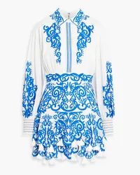 Alice + Olivia Alice Olivia - Loryn tasseled embroidered cotton-voile mini shirt dress - Blue Blue