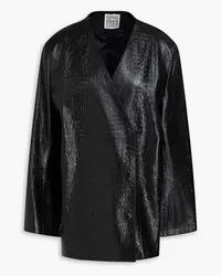 Totême Double-breasted croc-effect leather blazer - Black Black