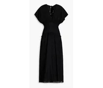 Priya smocked Lyocell-blend voile midi dress - Black