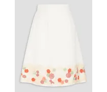 Floral-appliquéd lace-trimmed cotton and silk-blend skirt - White