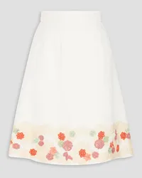 Dolce & Gabbana Floral-appliquéd lace-trimmed cotton and silk-blend skirt - White White