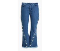 Frayed studded mid-rise kick-flare jeans - Blue